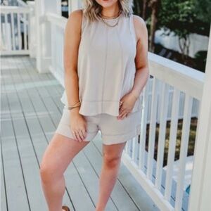 Stylish Cream Sleeveless Top and Shorts Set